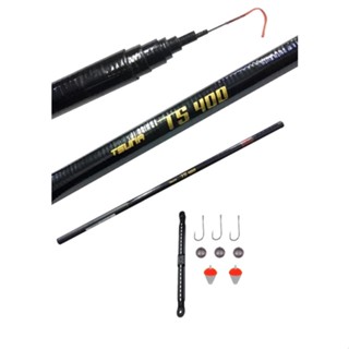 Vara Telescópica Lisa de Mão 40% Carbono + 9 Acessorios Enrolador de Linha Anzois Chumbadas e Boias Ideal para Pesca de Tilapia Piau Pacu Lambari Curimba Fibra de Vidro