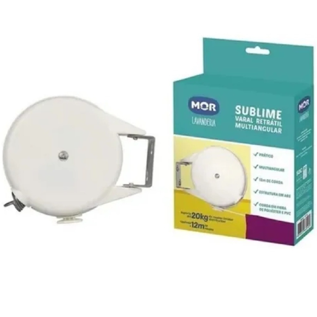 Varal Corda Retrátil De Parede Multiangular 12M  Compacto - Home & Living