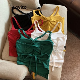Lovito Casual Lisa Camiseta Regata Assimétrica Entrecruzada para Mulheres L65ED046 (Branca/Vermelha/Verde/Preta)