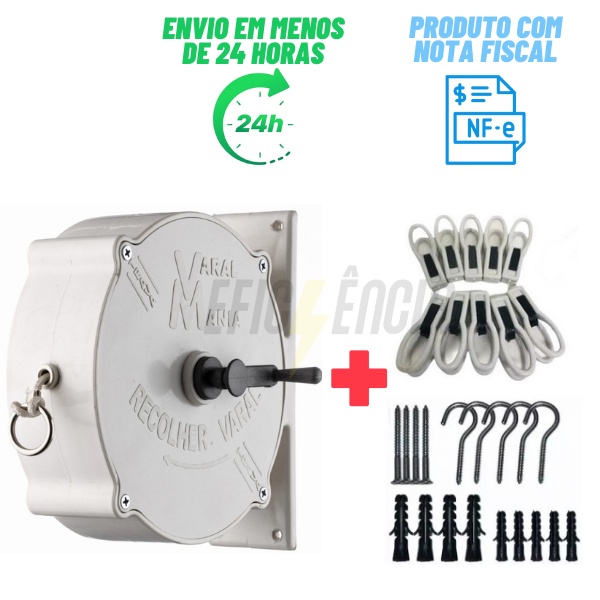Varal 30 Metros Recolhível de Parede uso Externo e Interno em Oferta na Shopee