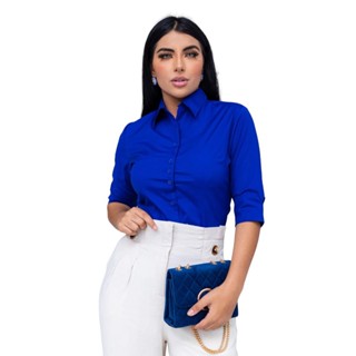 Blusas Moda Feminina Botões Camisas Gola Social Manga 3/4