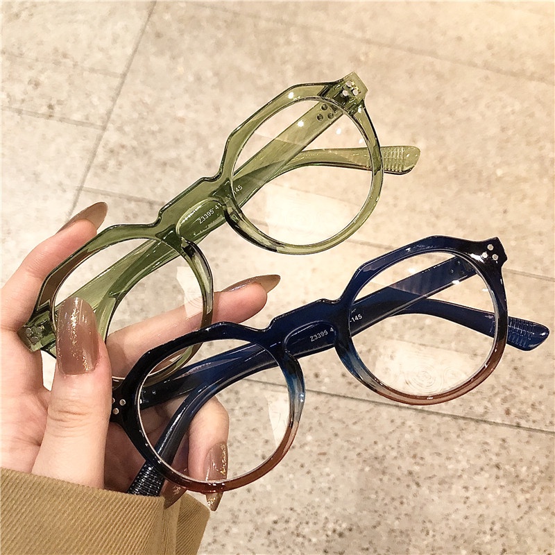 (JIUERBA) Óculos Com Armação Espessa Arroz Prego Anti-Azul Redonda Vintage De Dois Tons em Oferta na Shopee