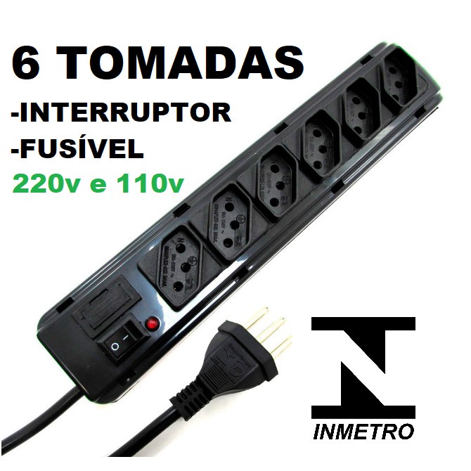 Regua de tomadas com 6 tomadas filtro de linha para eletrônicos material em PVC ANTI CHOQUE ELÉTRICO Pronta Entrega