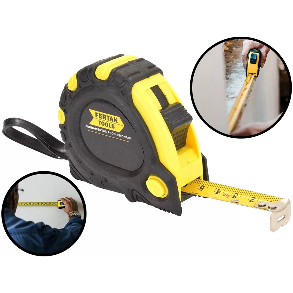 Trena Métrica 7,5mx25mm Emborrachada Com 3 Travas Fertak 8011 - Home & Living