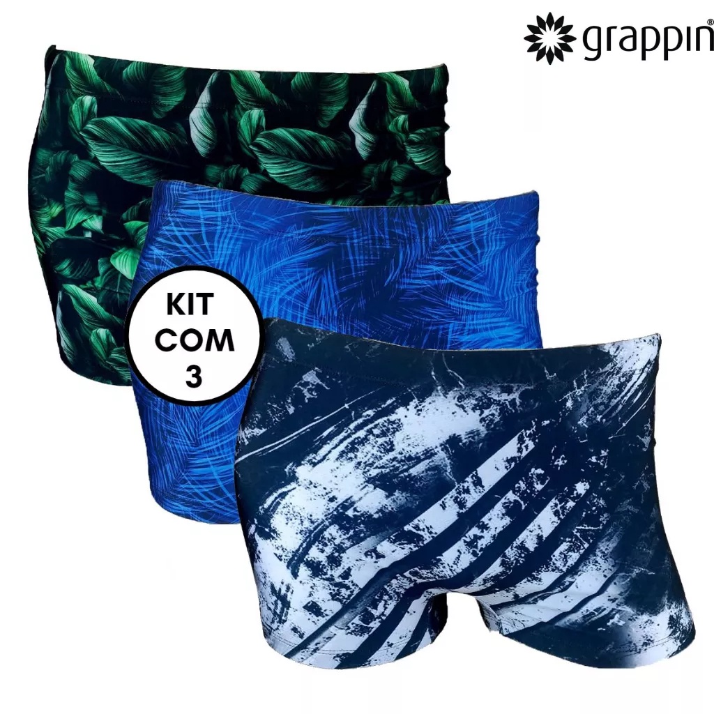 Kit 3 Sungas Boxer Infantil Juvenil Estampada Com Cordão de Regulagem Grappin