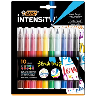 Caneta hidrográfica ponta pincel Brush Pens Intensity ideal para Lettering com 10 unidades Bic em Oferta na Shopee