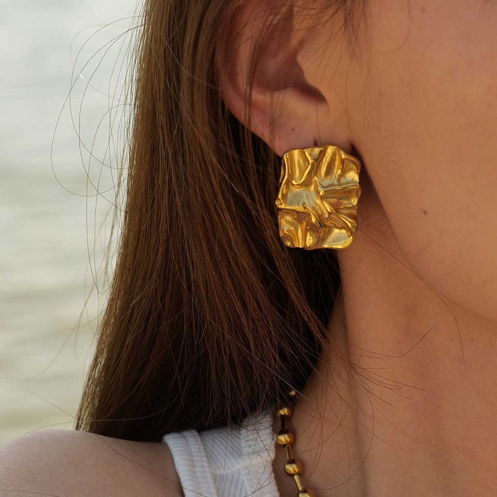 Vnox Brincos Pregueados Irregulares Para Menina Feminina , Brinco De Aço Inoxidável 18K Fashion , Ins Cool Jewelry