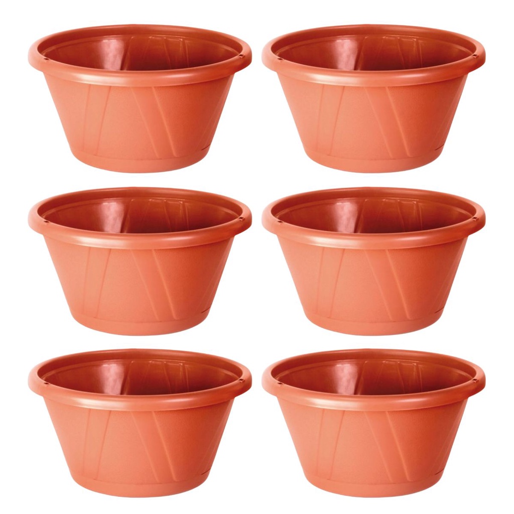 Kit 12 Vaso Cuia 22 de Plástico Nobre 01 2,7 Litros Cerâmica Com Prato Acoplado Terracota Produtor de Cacto e Suculenta