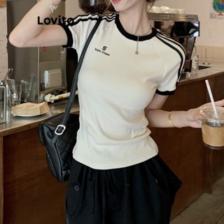 Lovito Camiseta Feminina Casual Lisa E Contrastante LNE35020 (Damasco)