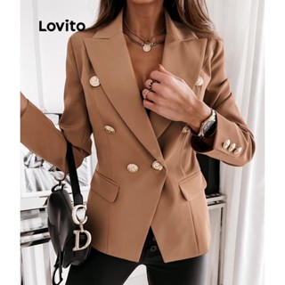 Lovito Casual Jaqueta Feminina Lisa com Botão e Bolso LNE15064 (Cáqui)