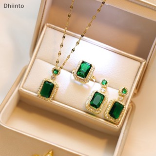 [Conjunto De 3 Peças Colar De Garrafas Esmeralda Moda Brincos Banquete De Anel Jóias De Casamento Para Mulher Presente De Aniversário Em