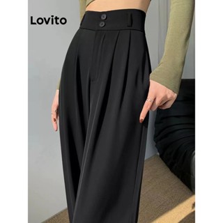 Lovito Casual Calça Feminina Lisa Plissada com Zíper L49AD132 (Cinza)