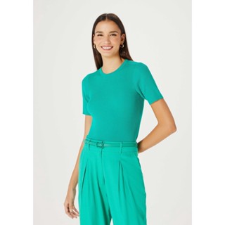 Blusa Feminina Manga Curta Canelada Em Tricô