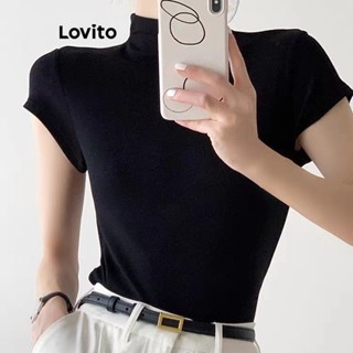 Lovito Camiseta Básica Lisa para Mulheres LNE19127 (Preto)
