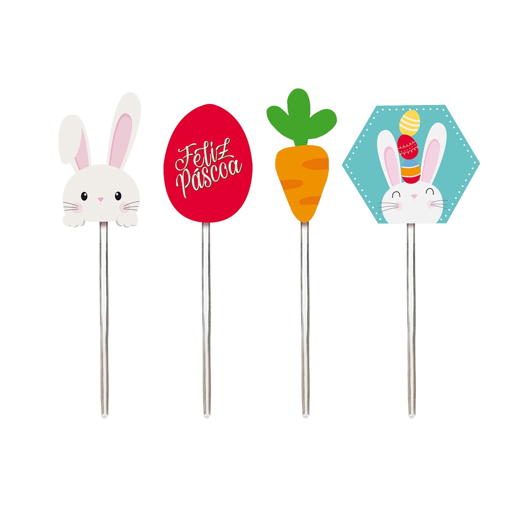 Pick Decorativo Feliz Páscoa Energia Sortido - 12 unidades - Cromus - Rizzo em Oferta na Shopee