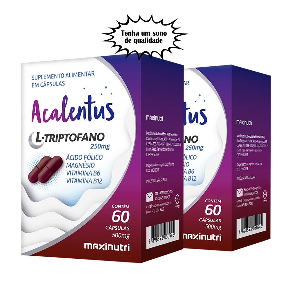 Kit 2 Acalentus L-Triptofano Relaxa e Estimula o Sono 60 Caps Maxinutri