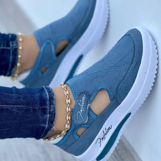 Sapatos esportivos Plataforma ortopédica feminina Elastic Elastic Elastic Moda Calçados de caminhada Confortáveis e casuais