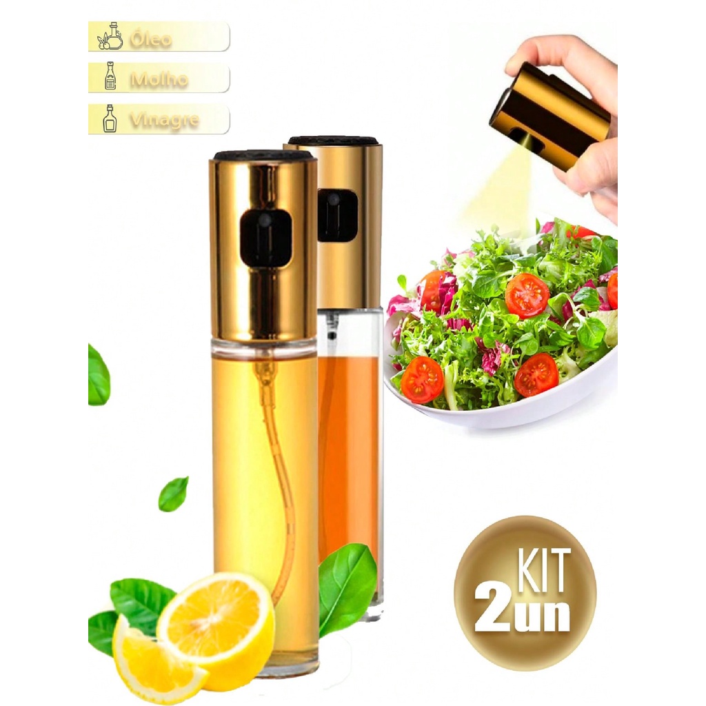 Kit 2 Borrifador de Azeite Spray Pulverizador Culinario Porta Oleo Azeite Vinagre Shoyu Vinho em Vidro Cozinha 100ml - D