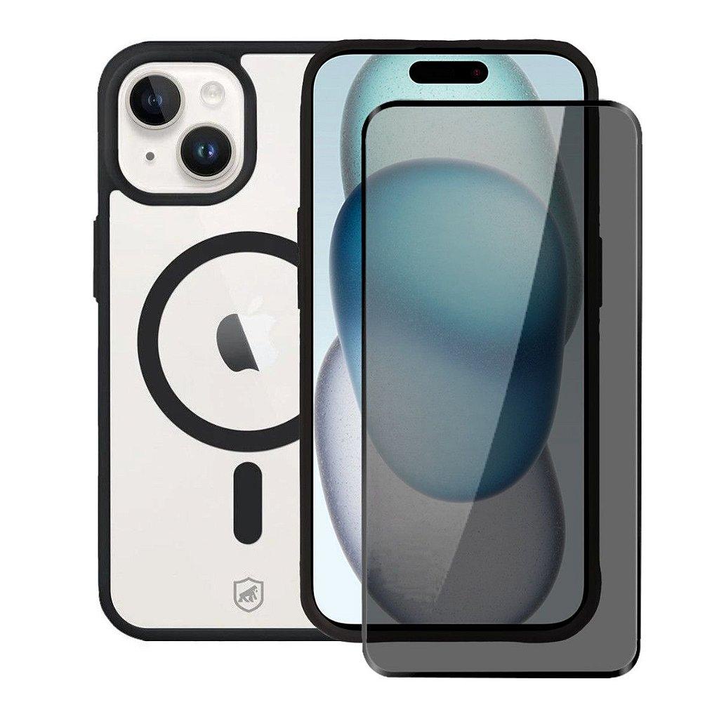 Kit Capa Magsafe Preta e Pelicula Defender Pro Privacidade para iPhone 15 - Gshield em Oferta na Shopee