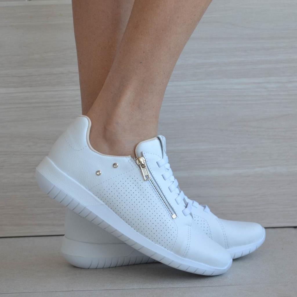 Tênis Casual Feminino Couro Conforto Usaflex AH1707 Branco