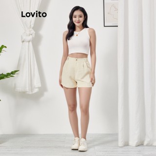 Lovito Shorts Casuais Plissados Lisos Para Mulheres LBL07056