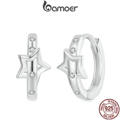 Brincos Bamoer 925 Sterling Sliver Hoop Star Belt Design Jóias Presentes Para Mulheres