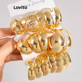 Lovito Casual Liso 3 Peças Retro Geometria Simples Brincos Para Mulheres LCS05193