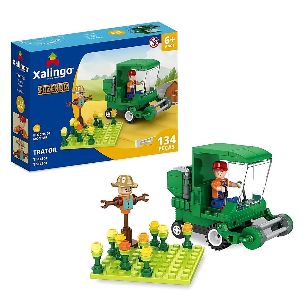 Brinquedo Infantil Bloco de Montar Fazenda Trator 134 Peças Xalingo - 68143 em Oferta na Shopee