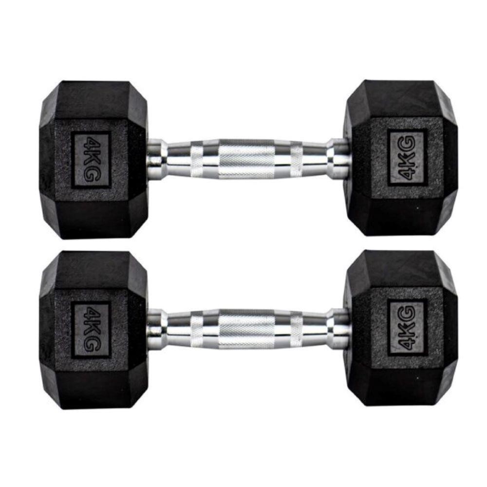 Par Halteres 4kg + 4kg Dumbbell Sextavado Emborrachado Pegada Cromada Gallant (G
