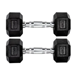 Par Halteres 4kg + 4kg Dumbbell Sextavado Emborrachado Pegada Cromada Gallant (GDB04F3B-PT)