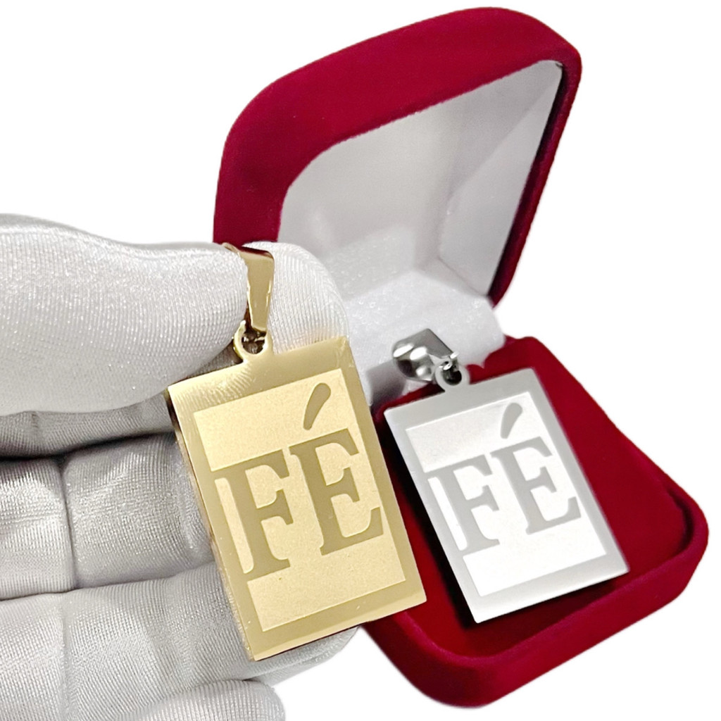 Pingente Grande Com Escrita Fé  Aço Inox Dourado Prateado em Oferta na Shopee