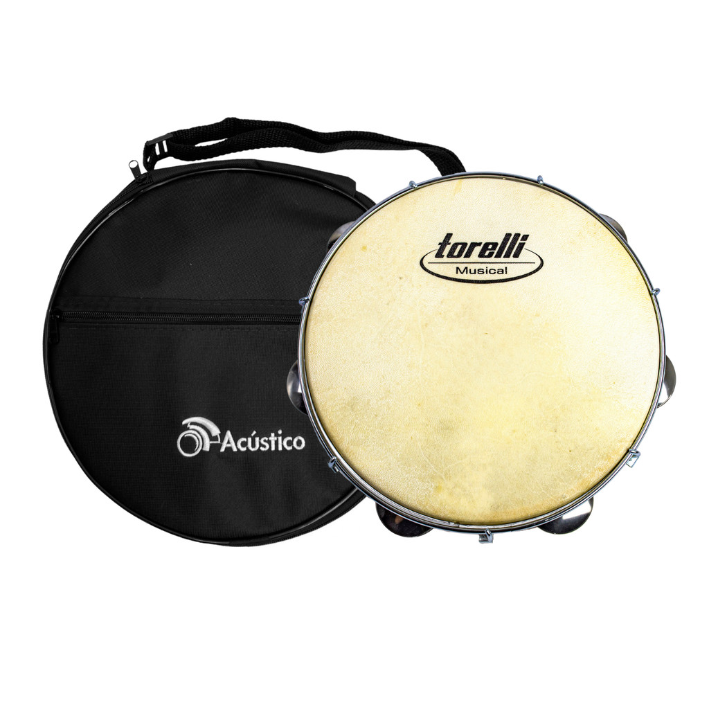 Kit Pandeiro Pele Couro 10 Polegadas Branco Torelli + Capa