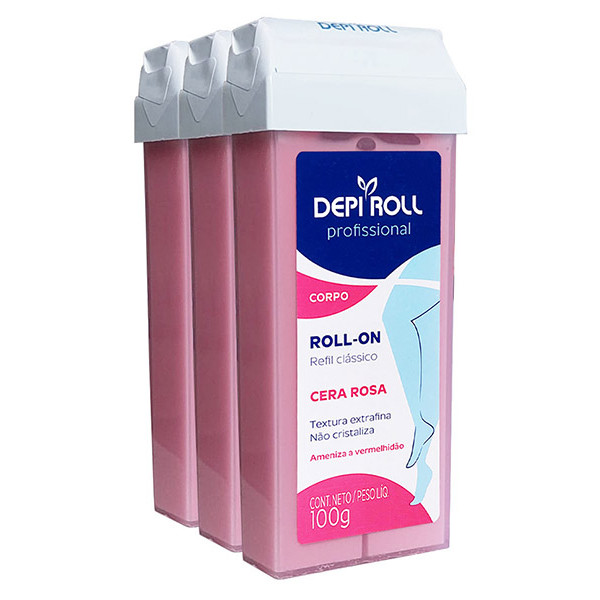 Depiroll Kit C/ 3 Cera Roll-on Rosa Refil 100g em Oferta na Shopee