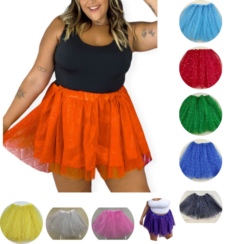 Saia de Tule Colorida e com Brilho de Estrelinha com 40 Centímetros em Oferta na Shopee
