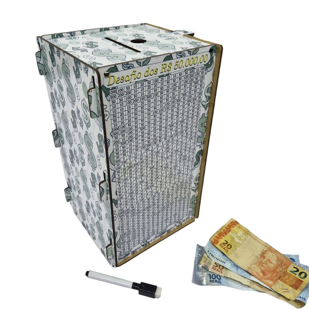 Cofre Desafio 50 MIL Guardar junte Dinheiro Woodbox TORRE DI