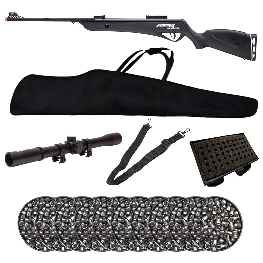 Carabina de Pressão Jade Pro Nitro Preta 4.5mm CBC+ Chumbos+ Luneta+ Capa+ Bandoleira+ Porta Chumbo em Oferta na Shopee