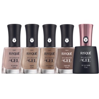 Kit Esmalte Diamond Gel Risque Diversas Coleções Com Top Coat Fixador