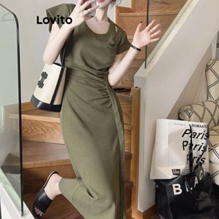 Lovito Casual Vestido com Recortes Assimétricos e Amarração para Mulheres LNE20047 (Verde Militar)
