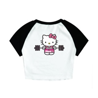 Cropped Raglan Feminino Tumblr blogueira HELLO KITTY ACADEMIA feminina curta