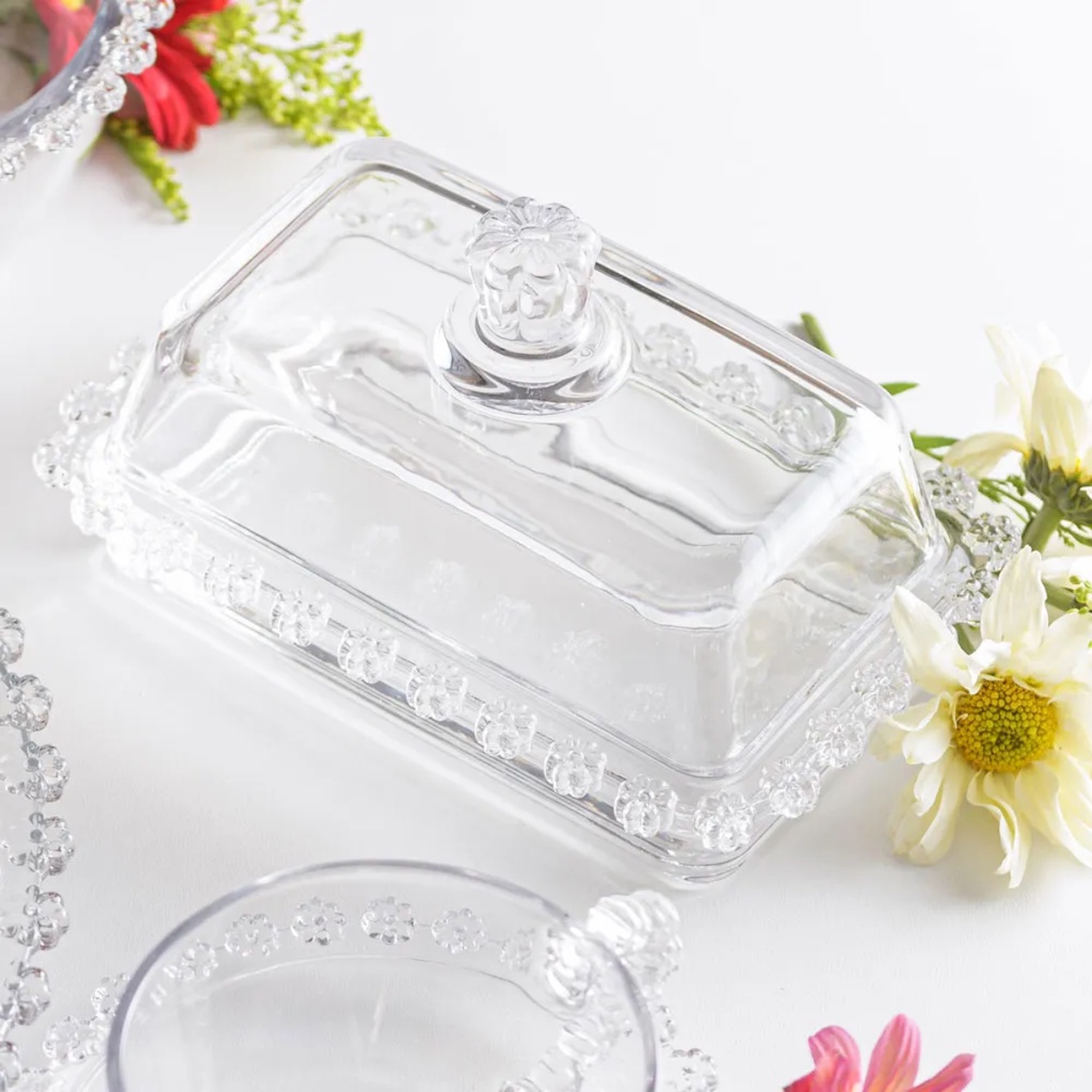 Manteigueira Porta Manteiga Vidro Cristal Com Tampa Florzinha Wolff Daisy Grande em Oferta na Shopee
