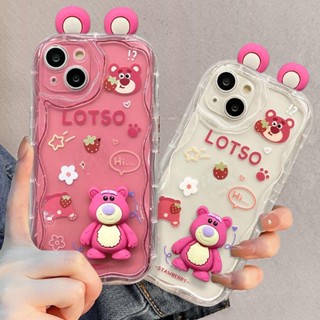 Caixa De Telefone Para IPhone 11 Pro Max 12 13 MIni 6 6S Plus 6 + 13Mini Textura Ondulada 3D Boneca De Orelha De Urso De Morango Fofa Rosa TPU Proteção Total À Prova De Choque