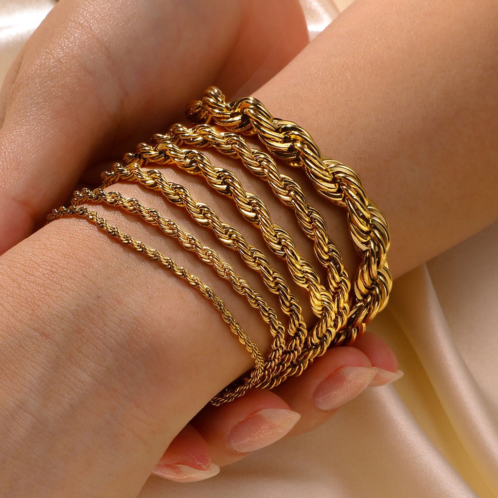 Coleção De Pulseiras Torcidas Vnox Para Mulheres , Elo De Corrente De Aço Inoxidável Ouro 18K , Jóias Empilhadas Simples - Fashion Accessories