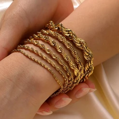 Coleção De Pulseiras Torcidas Vnox Para Mulheres , Elo De Corrente De Aço Inoxidável Ouro 18K , Jóias Empilhadas Simples