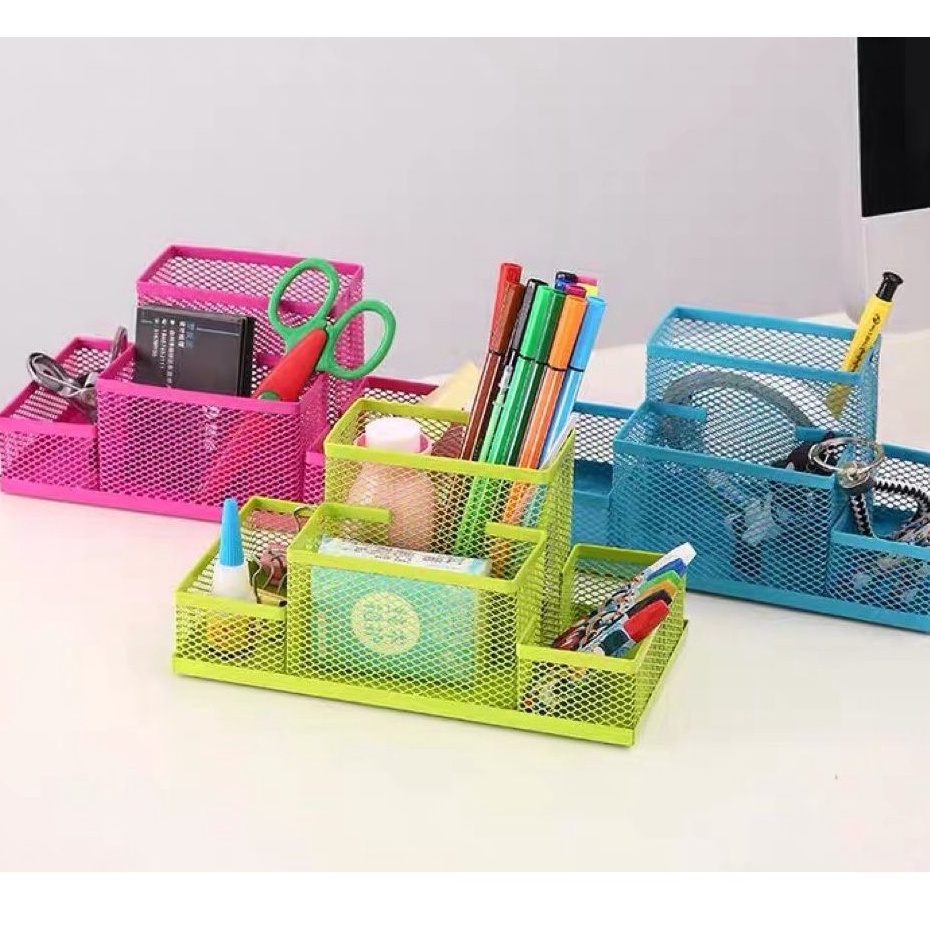 organizador metal porta treco caneta de mesa com 4 divisórias escritório em Oferta na Shopee