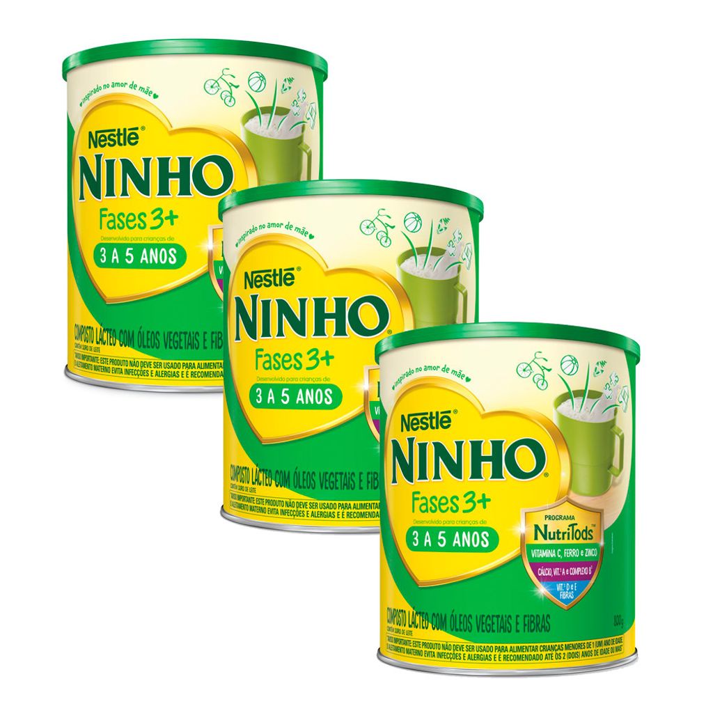 Kit 3 Ninho 3+ Fases Composto Lácteo 800g em Oferta na Shopee