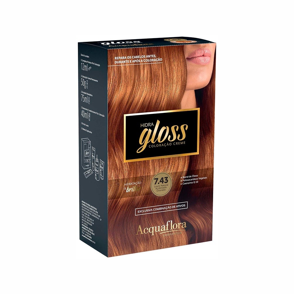 Tintura Acquaflora Kit Hidra Gloss 743 Louro Natural Acobreado Dourado