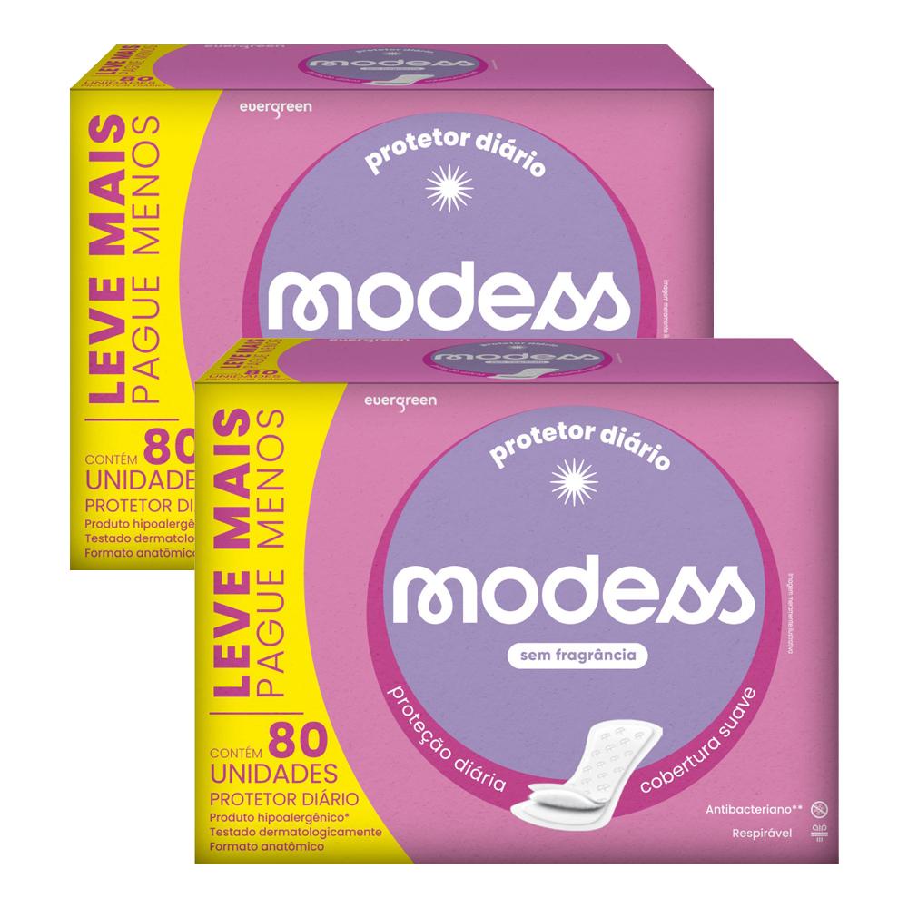 Kit 2 Protetores Diário Modess sem Fragrância 80un cada em Oferta na Shopee