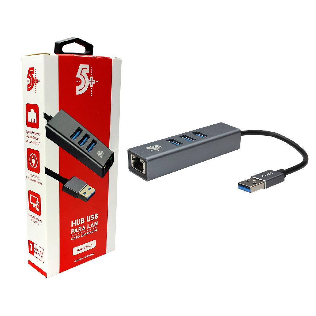 Adaptador Rede Rj45 Ethernet Lan + Hub Com 3 Portas Usb 3.0