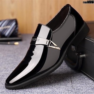 Sapatos De Couro Genuínos Para Homens De Negócios _ ^-{ Shoes Bright Overshoes Spring } High Wedding Black Brown Pointed Toe ̅ Increase A Altura Do
