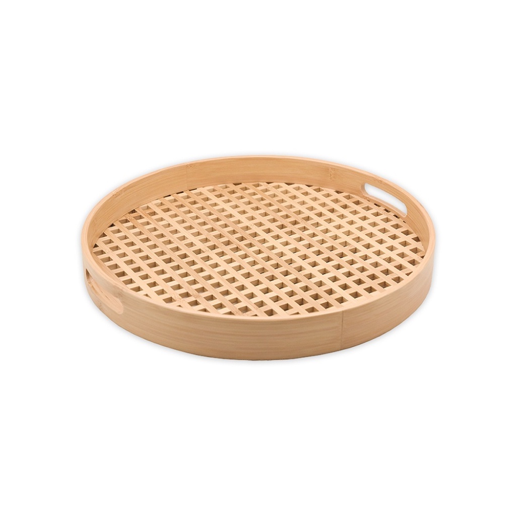 Bandeja Vazada de Bambu Redonda 40cm Oikos Natural Decorativa